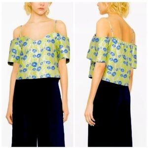 Ganni Green and Blue Floral Crop Top